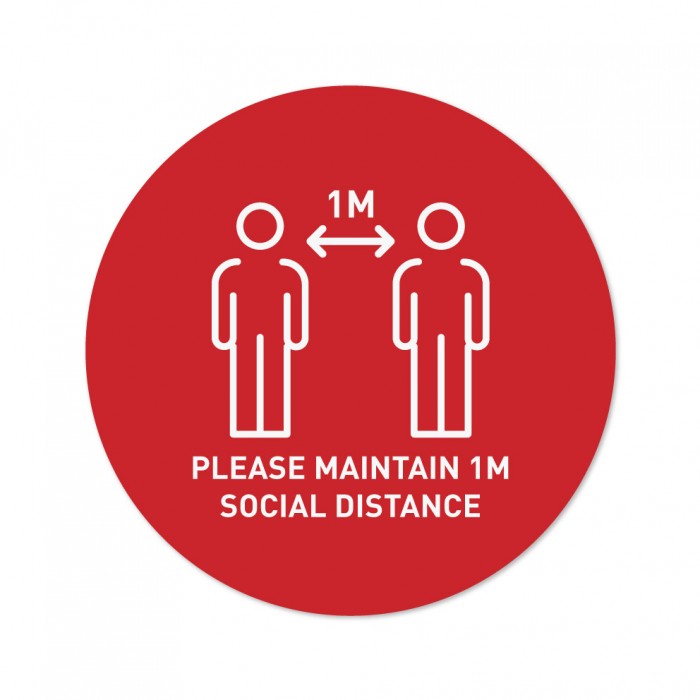 Covid-19 Floor Sticker Please Maintain 1m Social Distance 26cm Round Red 3pcs